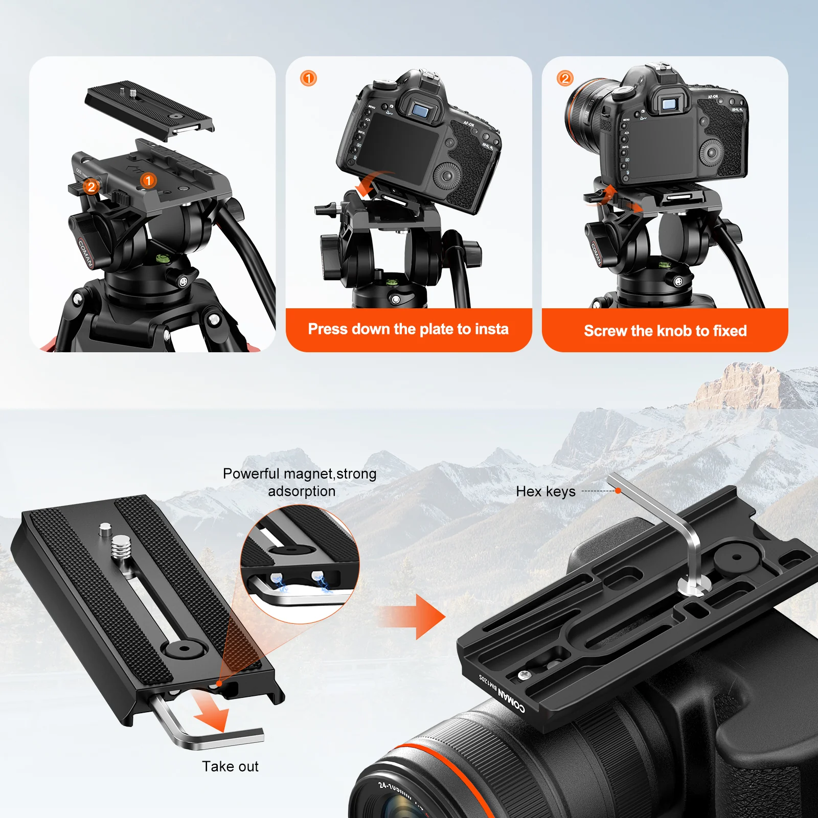 COMAN DF16LS 74.4” Heavy Duty Video Tripod with Fluid Head | 17.6lbs Load - Image 4