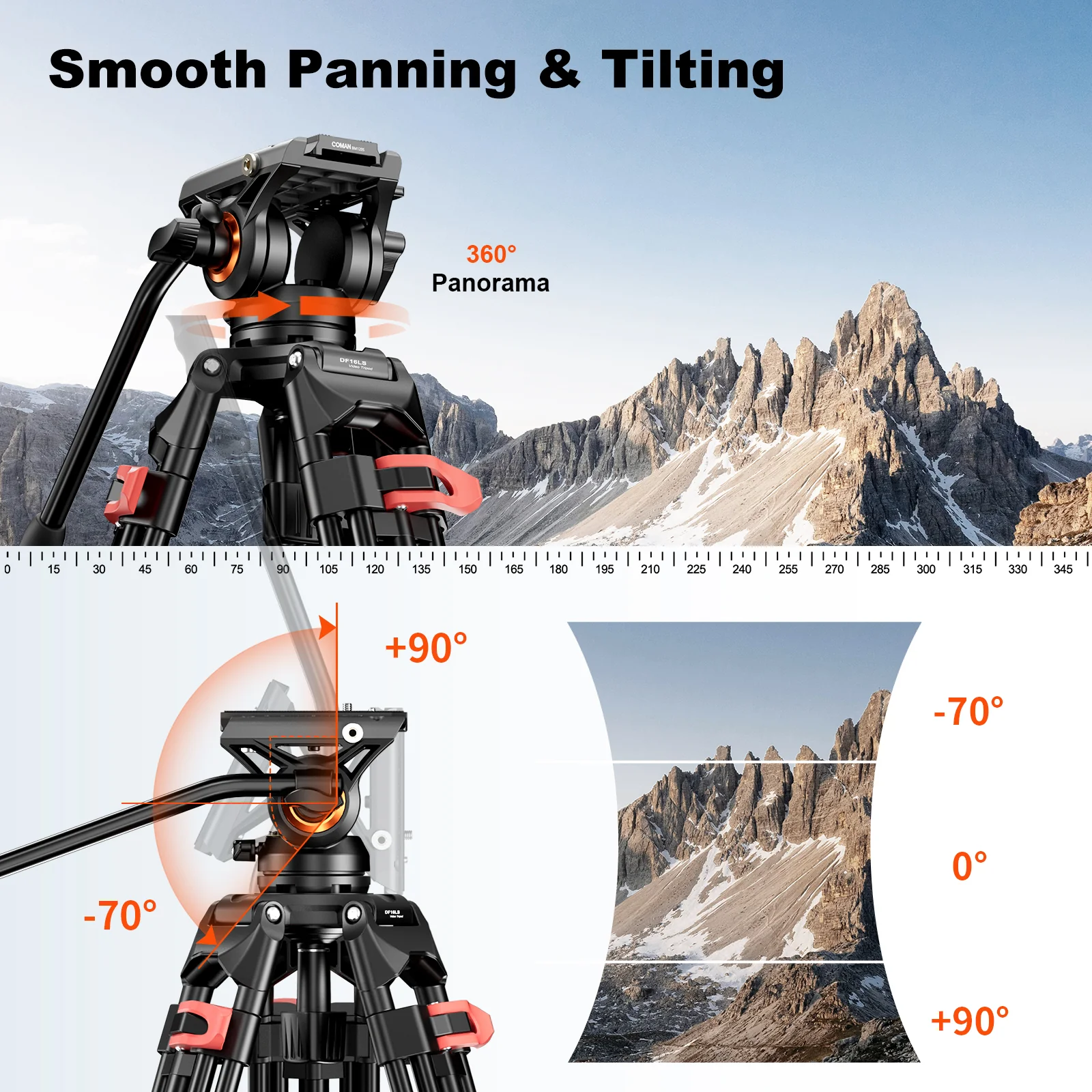 COMAN DF16LS 74.4” Heavy Duty Video Tripod with Fluid Head | 17.6lbs Load - Image 5