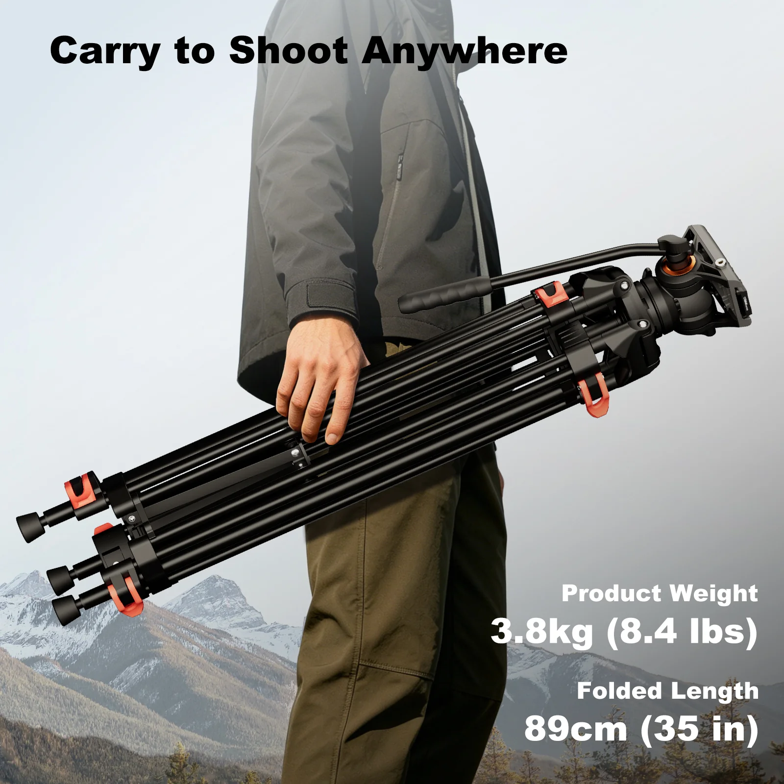 COMAN DF16LS 74.4” Heavy Duty Video Tripod with Fluid Head | 17.6lbs Load - Image 6