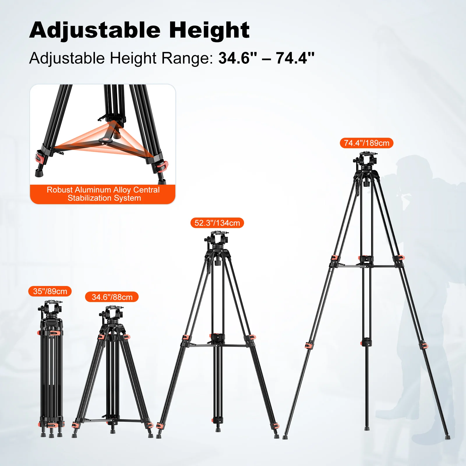 COMAN DF16LS 74.4” Heavy Duty Video Tripod with Fluid Head | 17.6lbs Load - Image 7