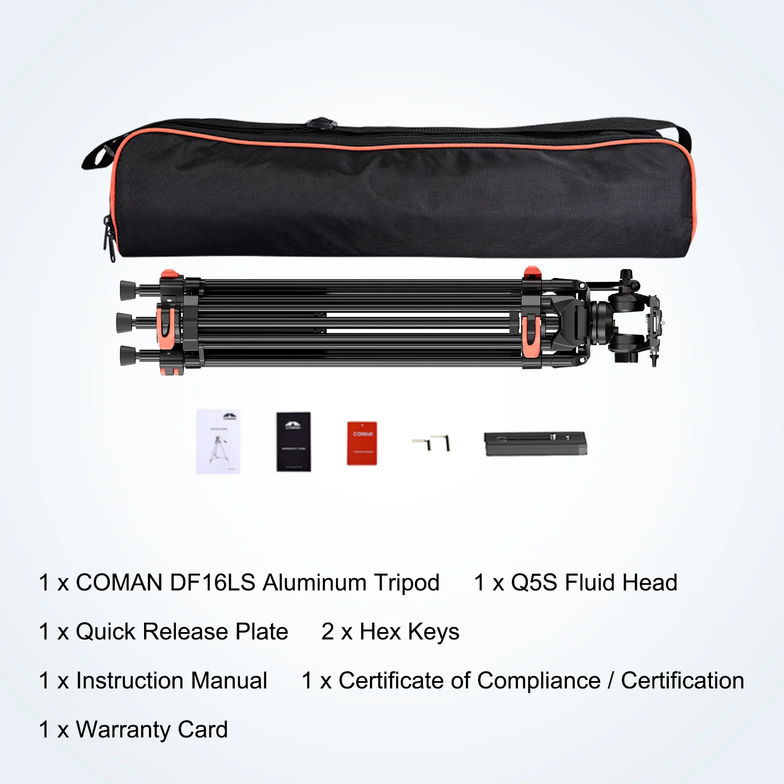 COMAN DF16LS 74.4” Heavy Duty Video Tripod with Fluid Head | 17.6lbs Load - Image 9