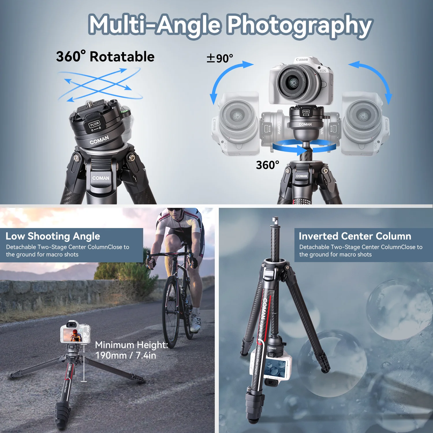 Coman Light G Lightweight Tripod For DSLR, Portable Compact for Travel - Image 12