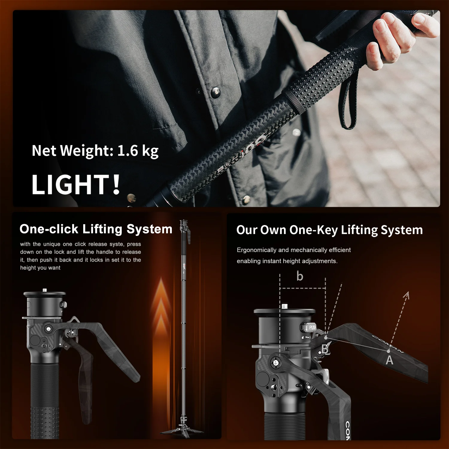 COMAN M1 Pro Monopod Quick Release Lightweight Carbon Fiber Monopod 44.1 lbs Load - Image 20