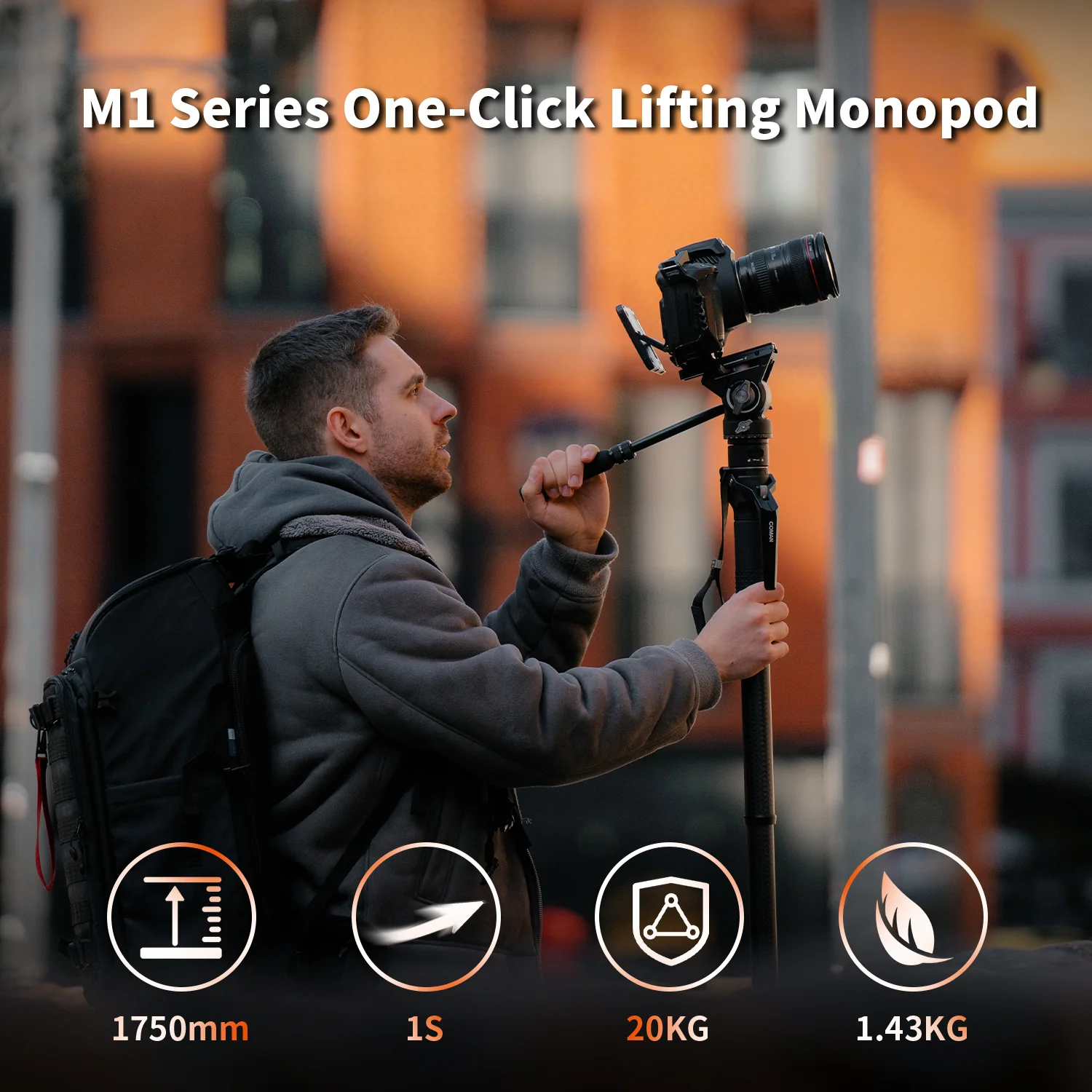 COMAN M1V5 Carbon Fiber Monopod with V5 Head, 67" Height, 22 lbs Load - Image 13