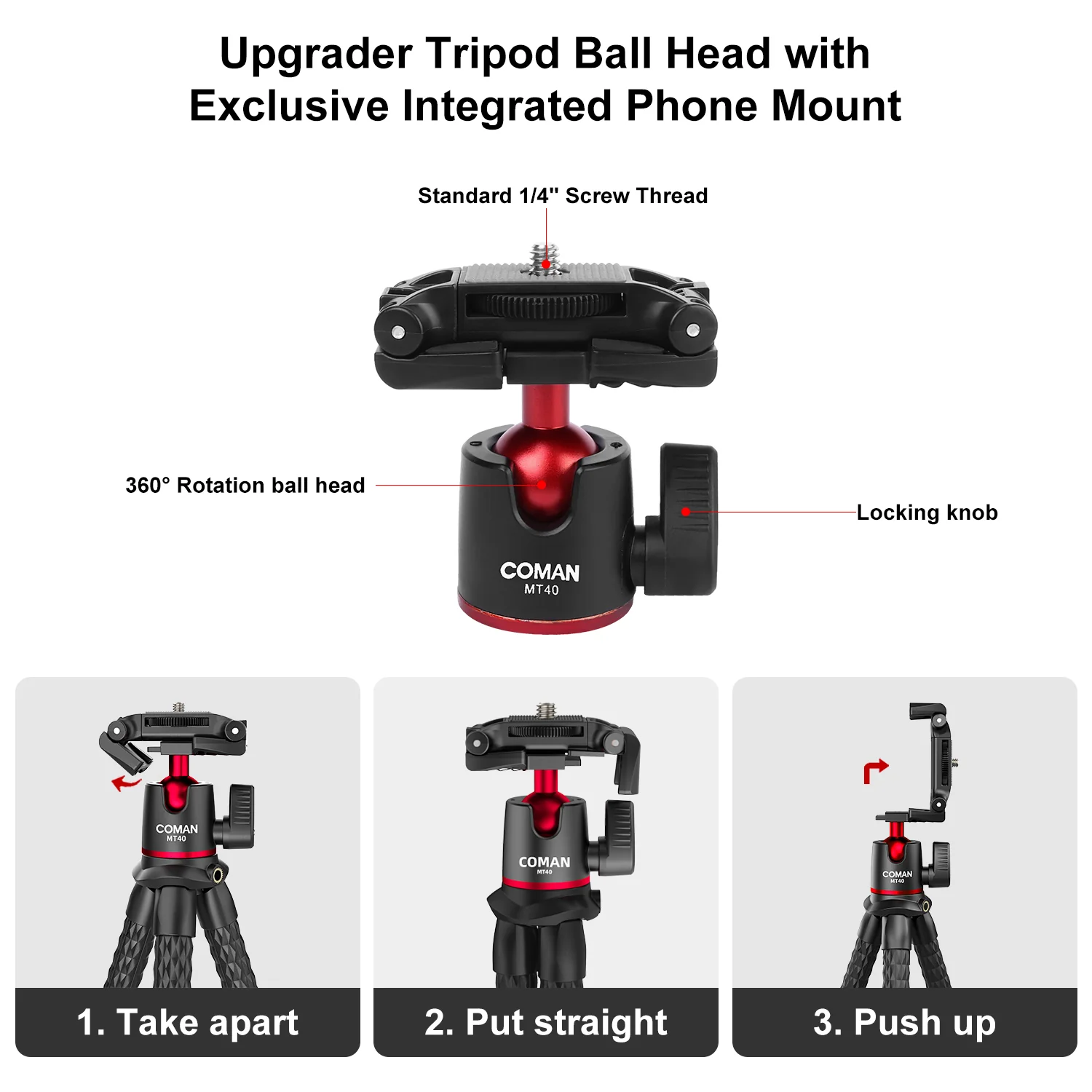 Coman MT40 Flexible Tripod for Phones & DSLR Cameras with Romote - Image 6