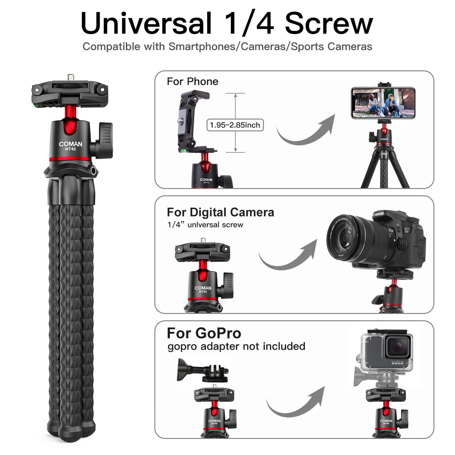 Coman MT40 Flexible Tripod for Phones & DSLR Cameras with Romote - Image 7