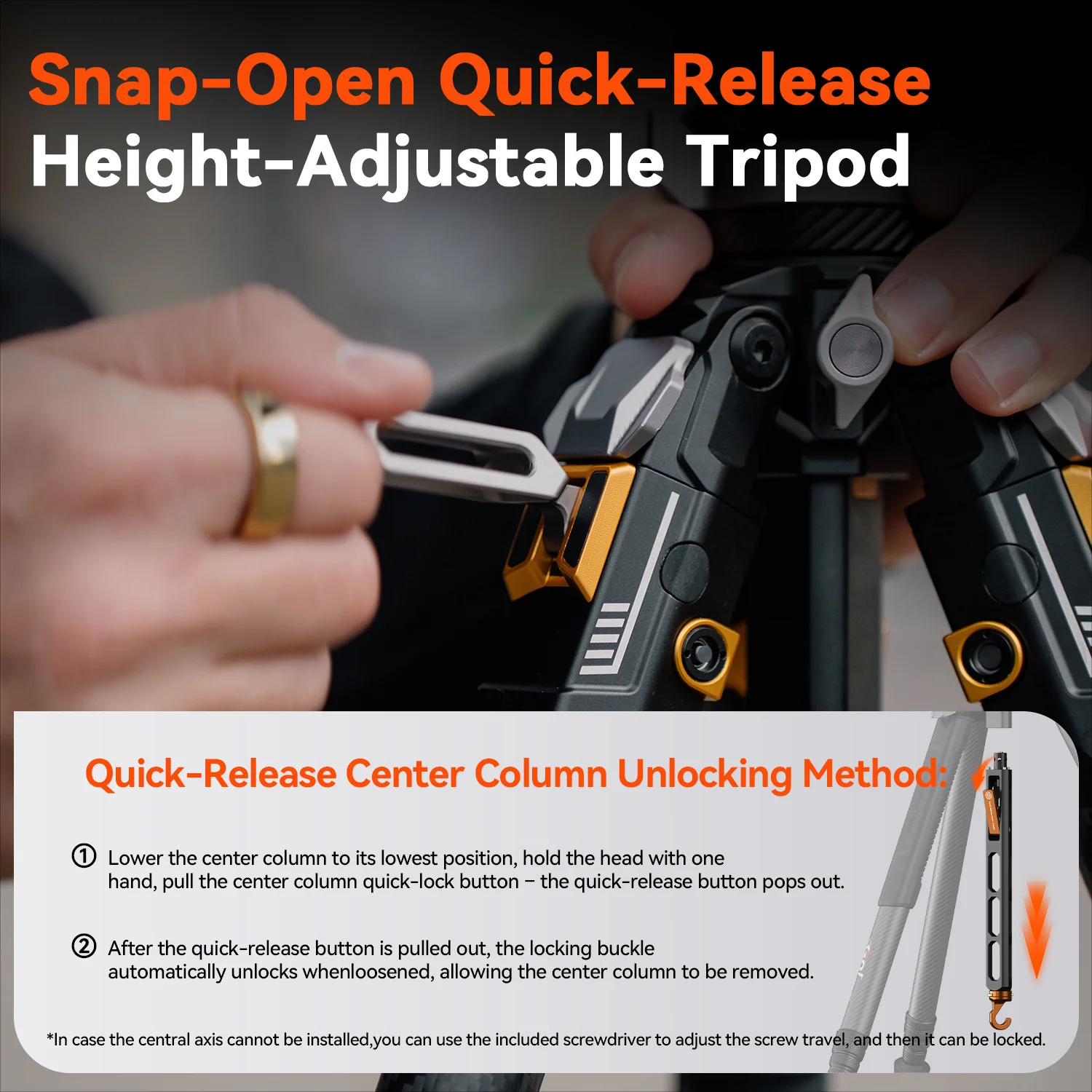 COMAN T1 Snap-Open Carbon Fiber Video and Photo Tripod 4 Section Legs Adjustable Angles 62.9" - Image 11