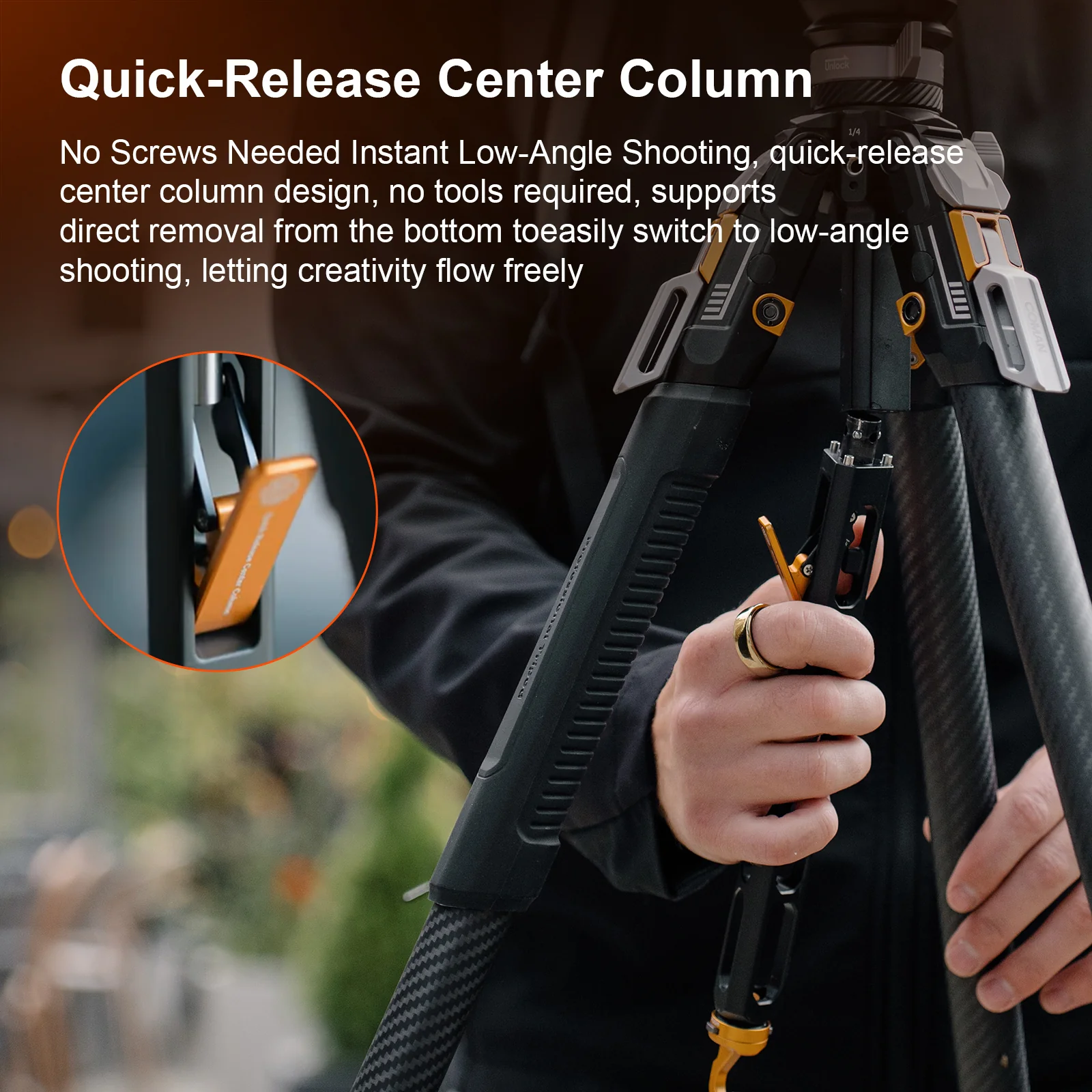 COMAN T1S Snap-Open Carbon Fiber Video and Photography Tripod with Bowl Head 4 Legs 64.8" - Image 10