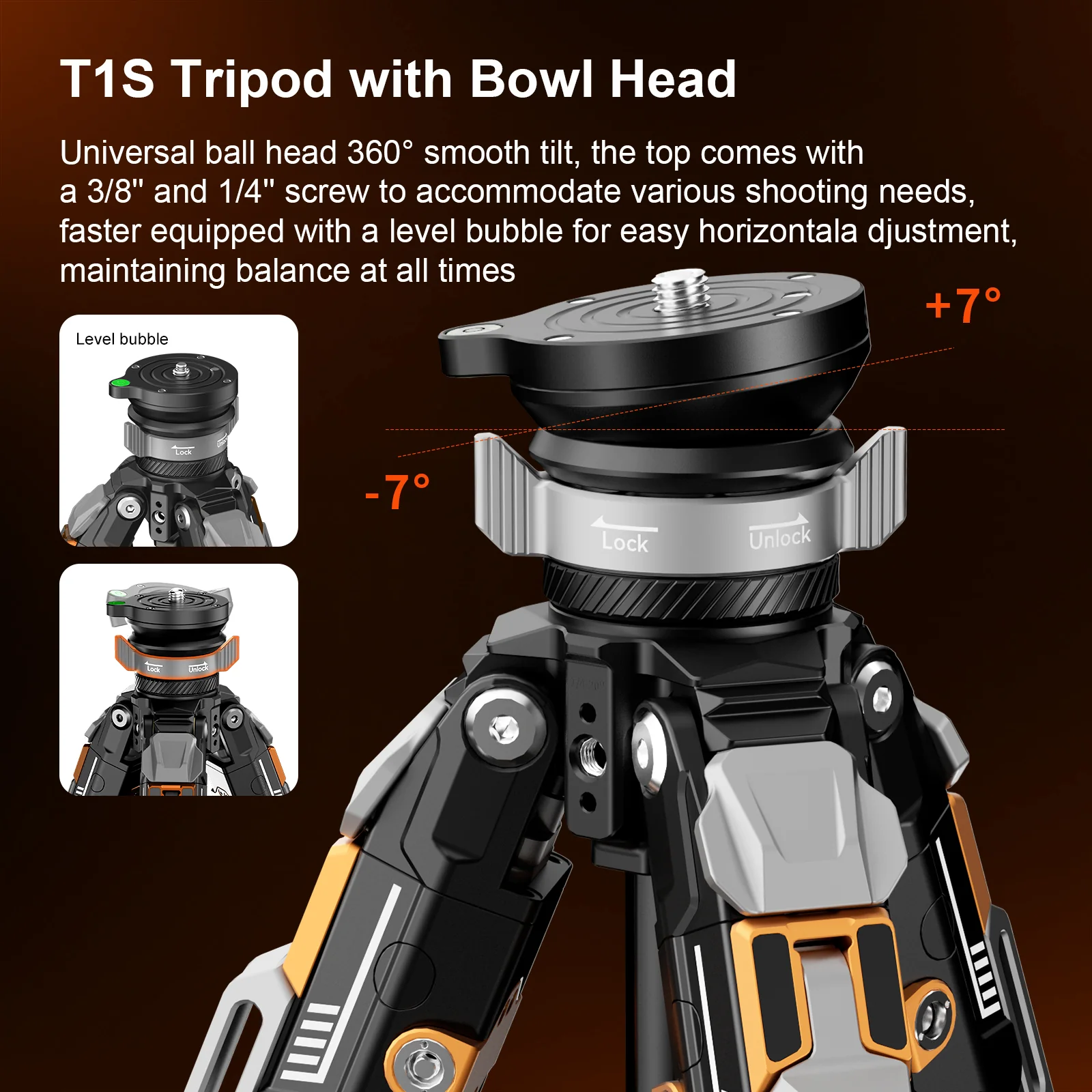 COMAN T1S Snap-Open Carbon Fiber Video and Photography Tripod with Bowl Head 4 Legs 64.8" - Image 11