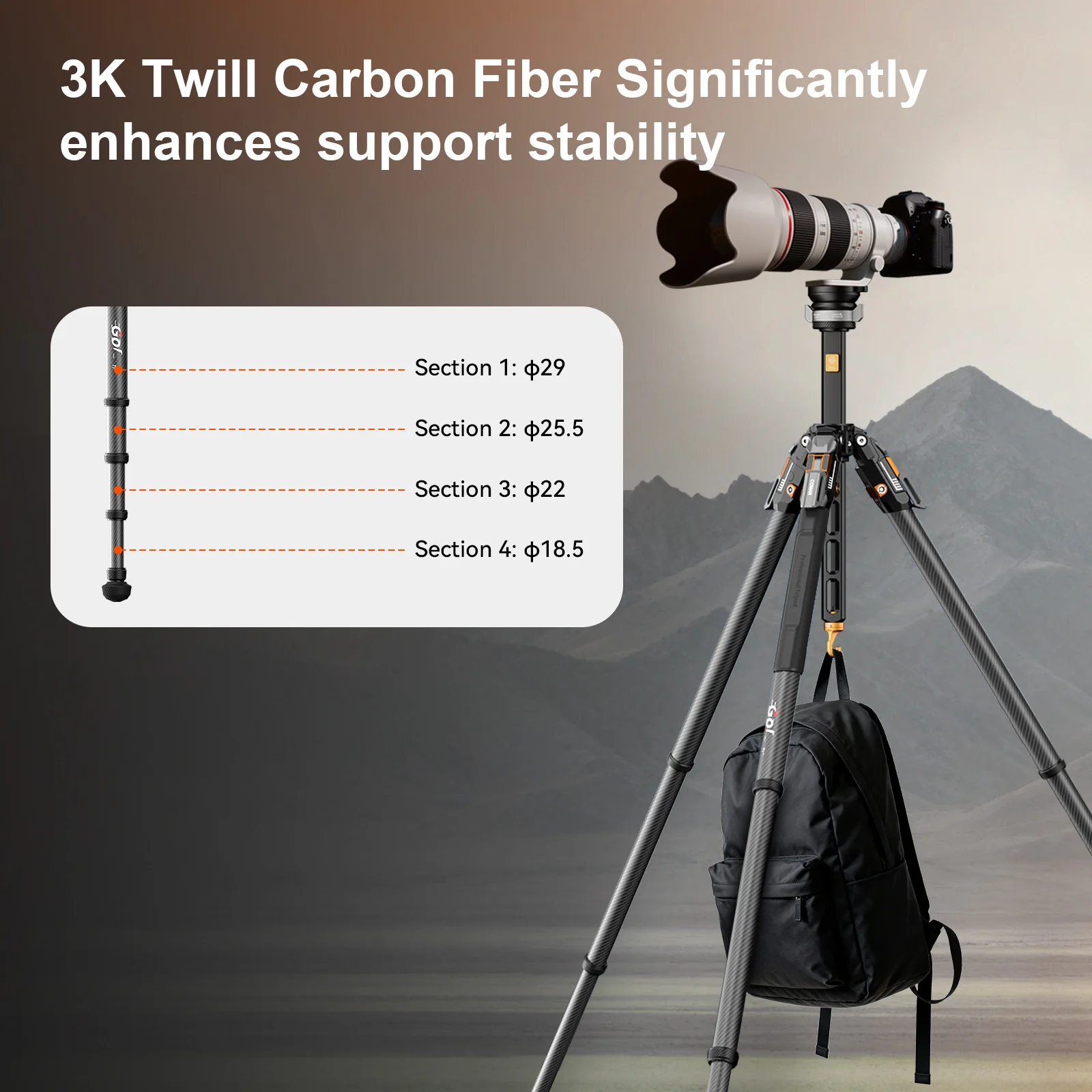 COMAN T1S Snap-Open Carbon Fiber Video and Photography Tripod with Bowl Head 4 Legs 64.8" - Image 14