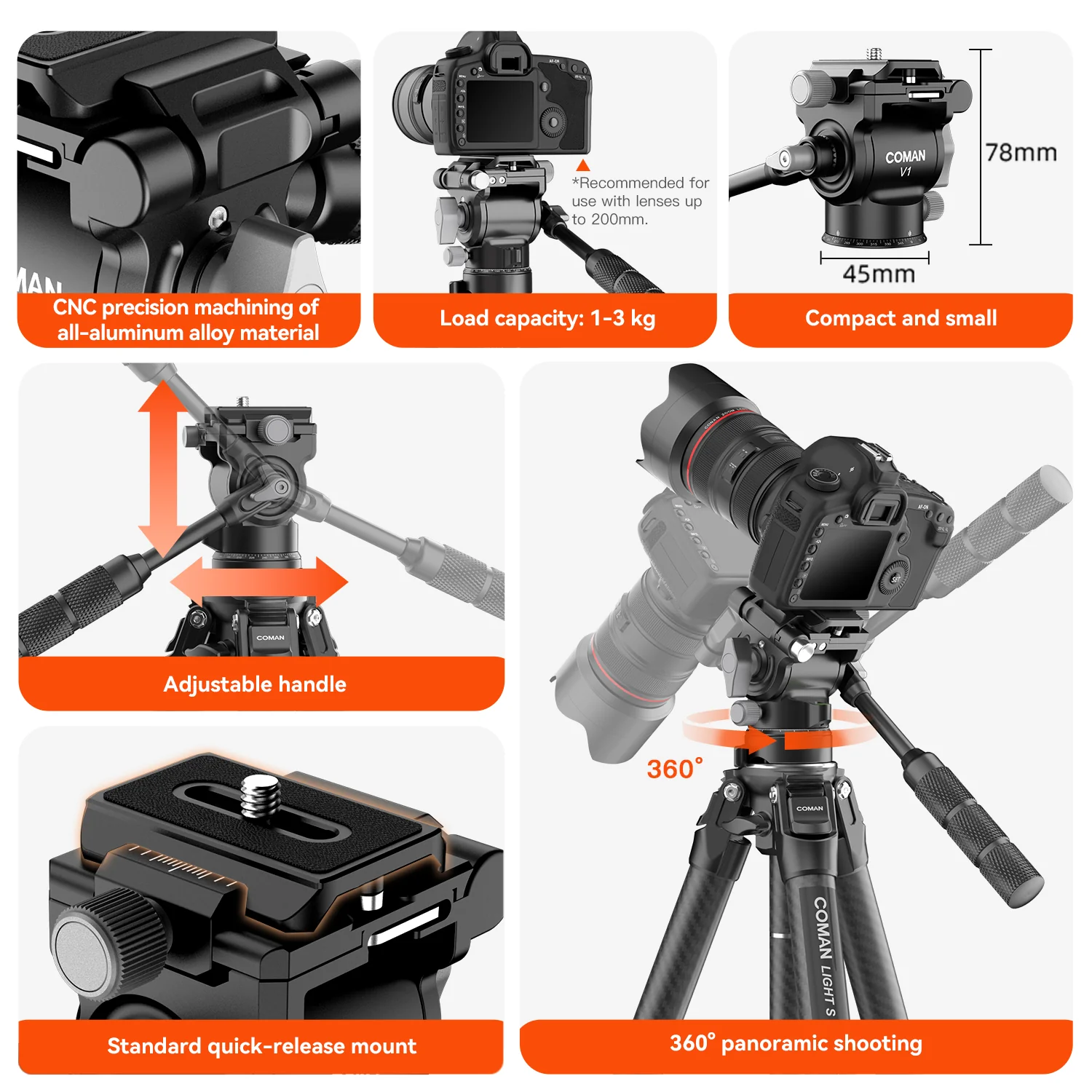 COMAN V1 Tripod Head | Mini Camera Gimbal, Smooth Motion - Image 10
