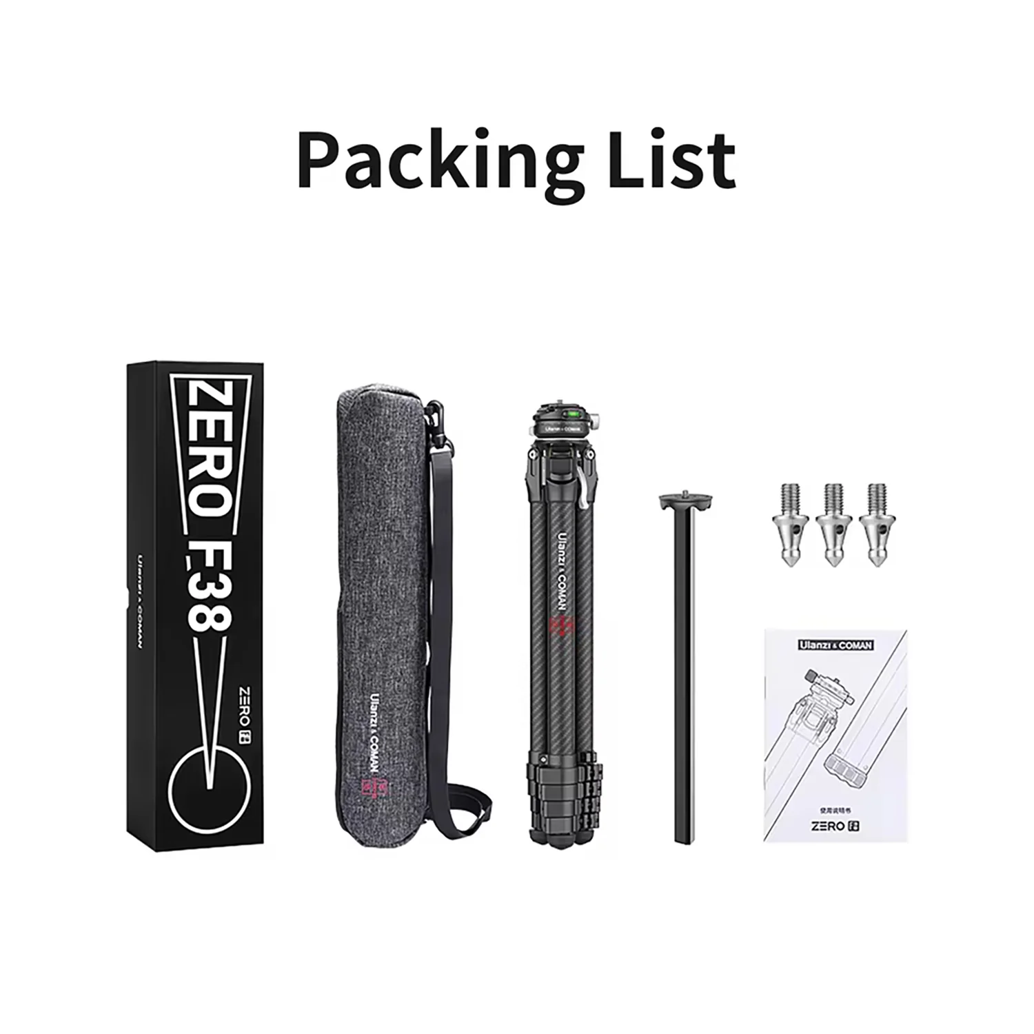 COMAN Zero F38 Carbon Fiber Quick Release Travel Tripod with Ball Head - Image 3