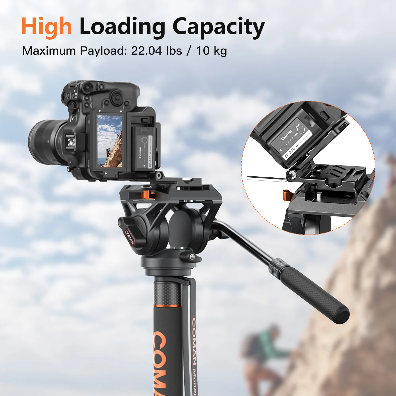 Coman DK327AQ6 Aluminum Camera Video Monopod with Fluid Head & Feet - Image 10