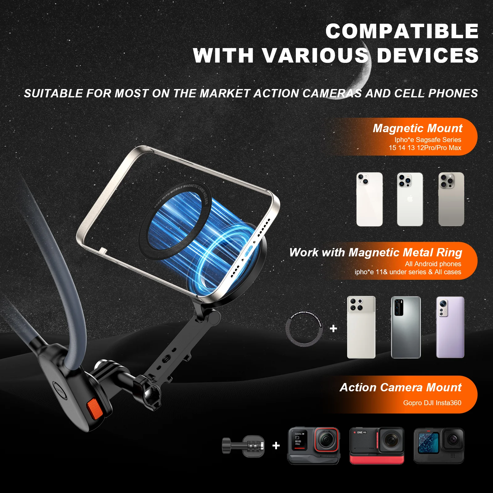 Coman DP50 Magnetic Neck Mount, Flexible Hands-free Phone Mount - Image 6