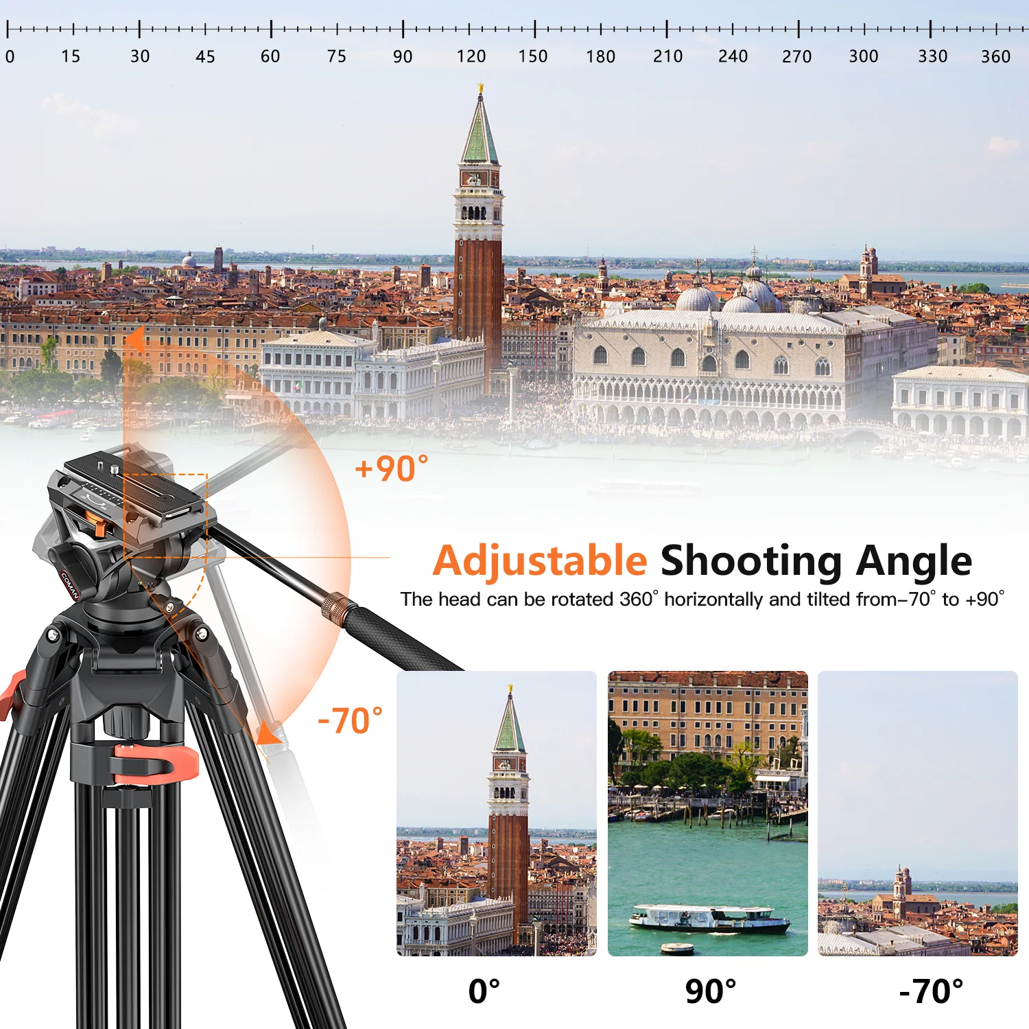 Coman FF16LS Heavy Duty Video Tripod with Fluid Head, Aluminium 73" - Image 7