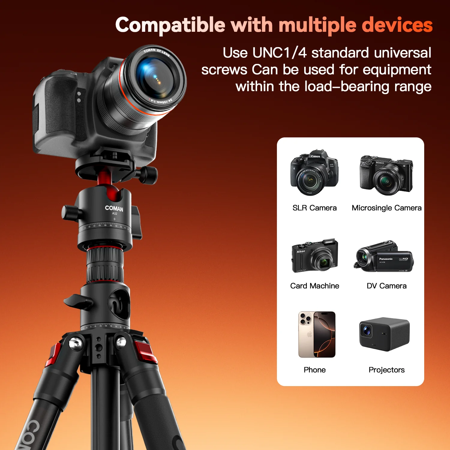 COMAN KX3939Mini A32&V1 Multi-Functional Horizontal Tripod & Monopod with Fluid Head & 360° Ball Head, 1810mm, 15KG Load - Image 12