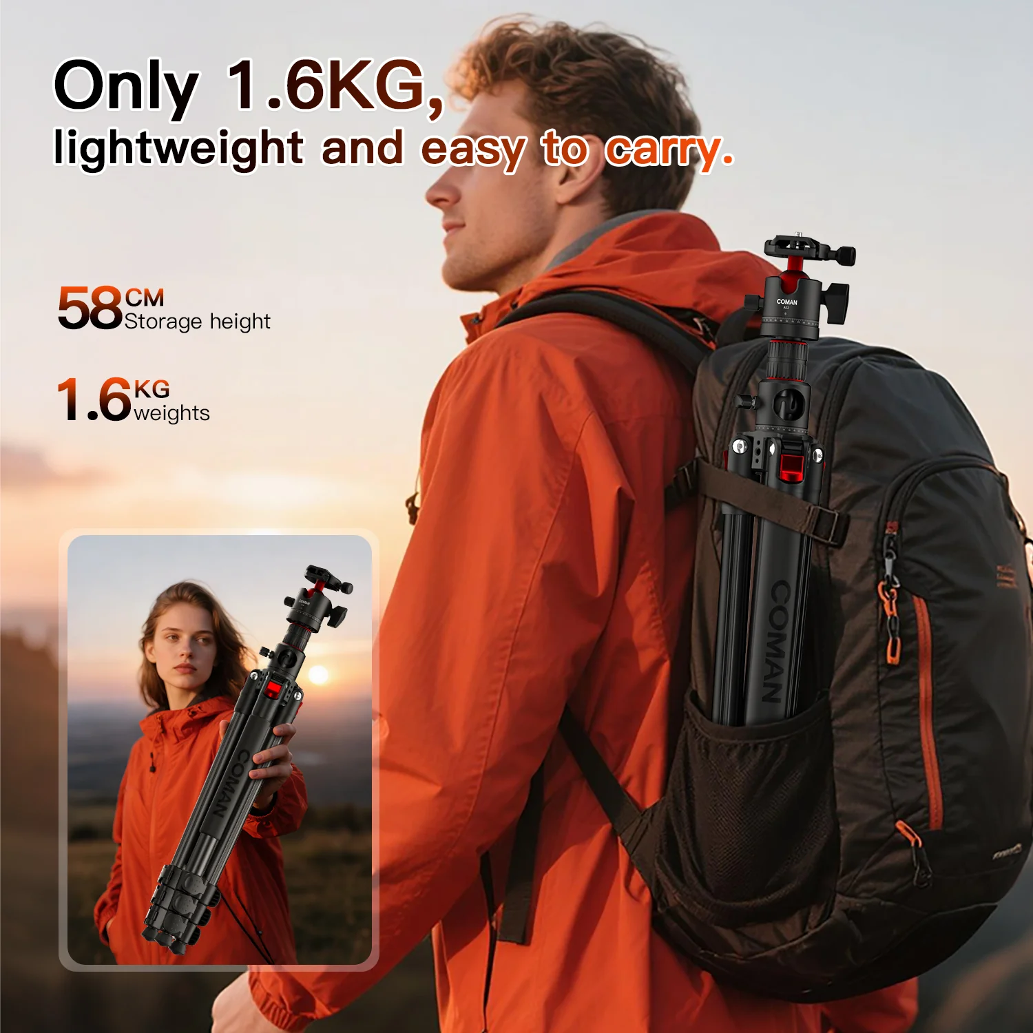 COMAN KX3939Mini A32&V1 Multi-Functional Horizontal Tripod & Monopod with Fluid Head & 360° Ball Head, 1810mm, 15KG Load - Image 14