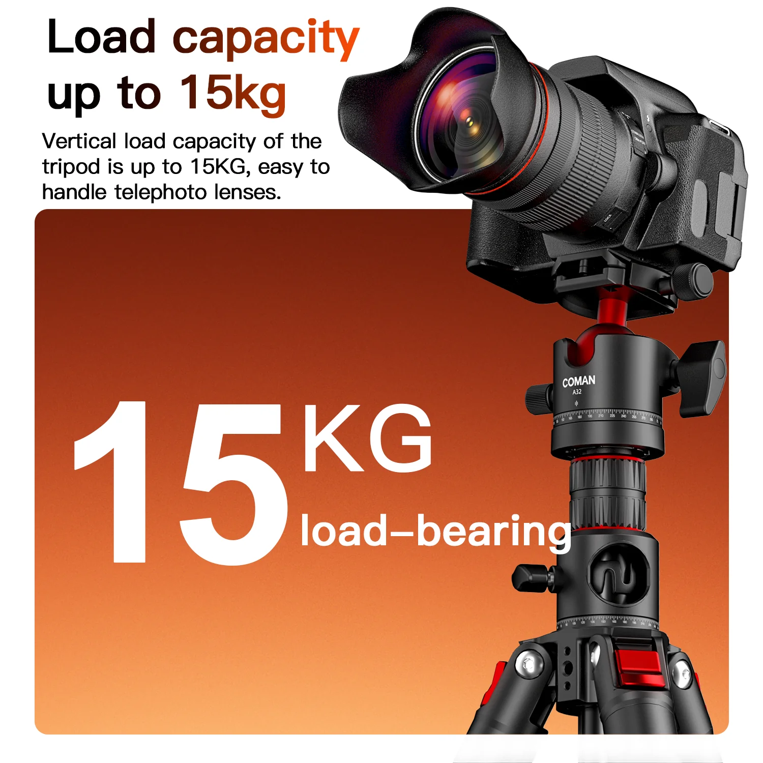 COMAN KX3939Mini A32&V1 Multi-Functional Horizontal Tripod & Monopod with Fluid Head & 360° Ball Head, 1810mm, 15KG Load - Image 16