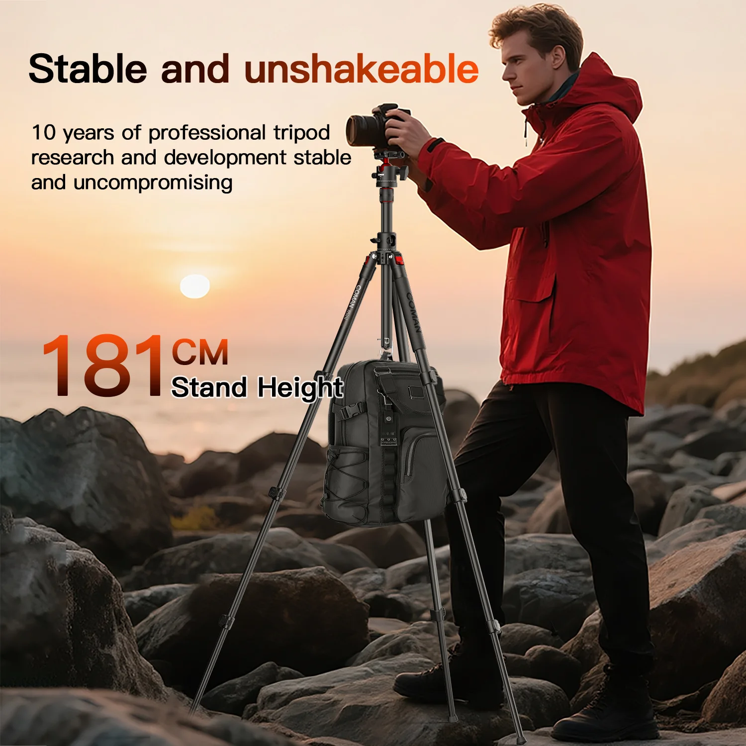 COMAN KX3939Mini A32&V1 Multi-Functional Horizontal Tripod & Monopod with Fluid Head & 360° Ball Head, 1810mm, 15KG Load - Image 3