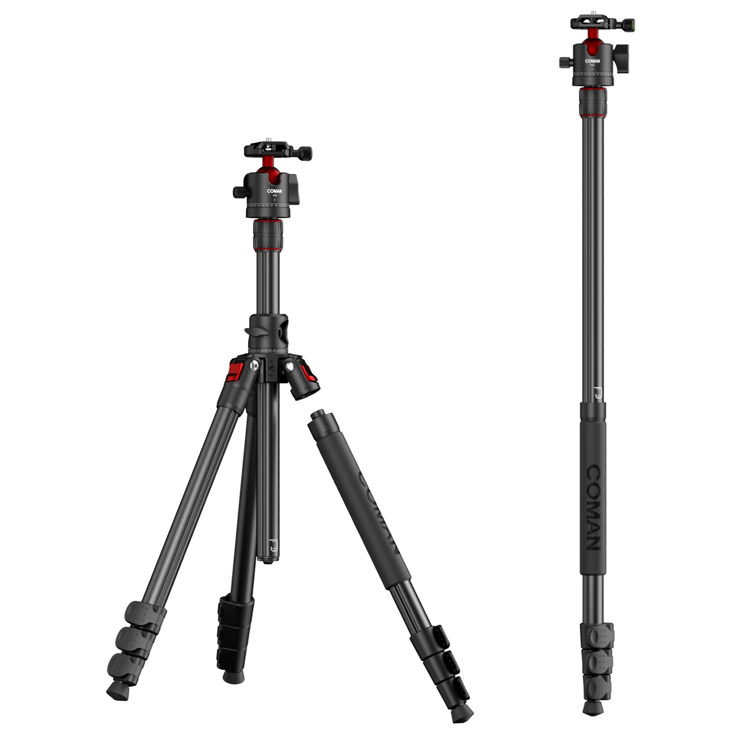 COMAN KX3939Mini A32&V1 Multi-Functional Horizontal Tripod & Monopod with Fluid Head & 360° Ball Head, 1810mm, 15KG Load - Image 5