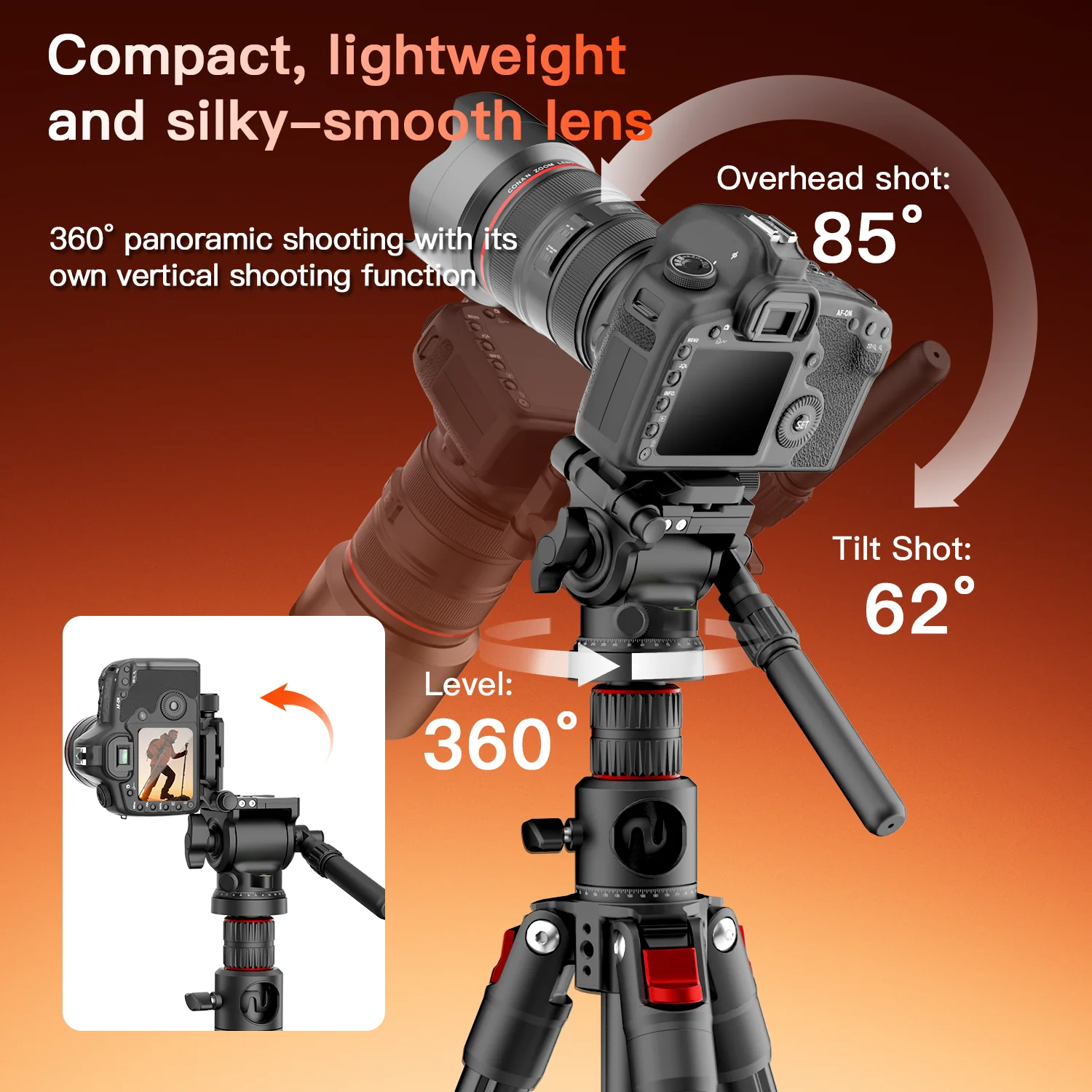 COMAN KX3939Mini A32&V1 Multi-Functional Horizontal Tripod & Monopod with Fluid Head & 360° Ball Head, 1810mm, 15KG Load - Image 9