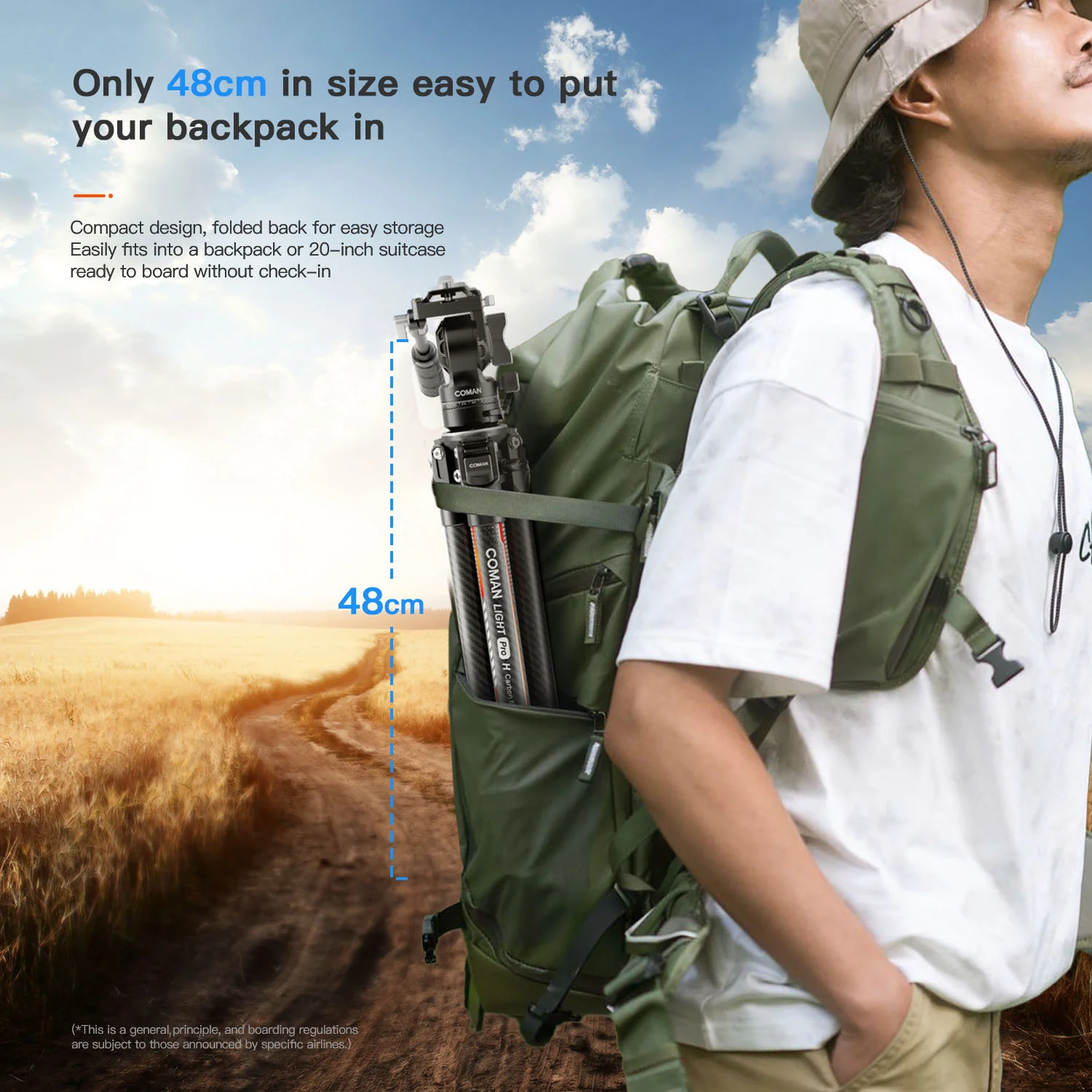 Coman Light H Pro Carbon Fiber Tripod with 1-Second Lock/Unlock & Detachable Monopod - Image 3