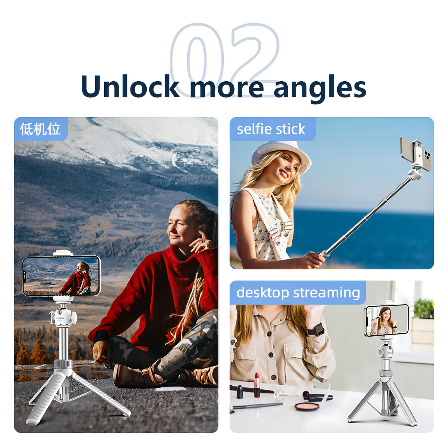 COMAN MT30Pro Phone Tripod Selfie Stick Remote-Control, Black & White - Image 15