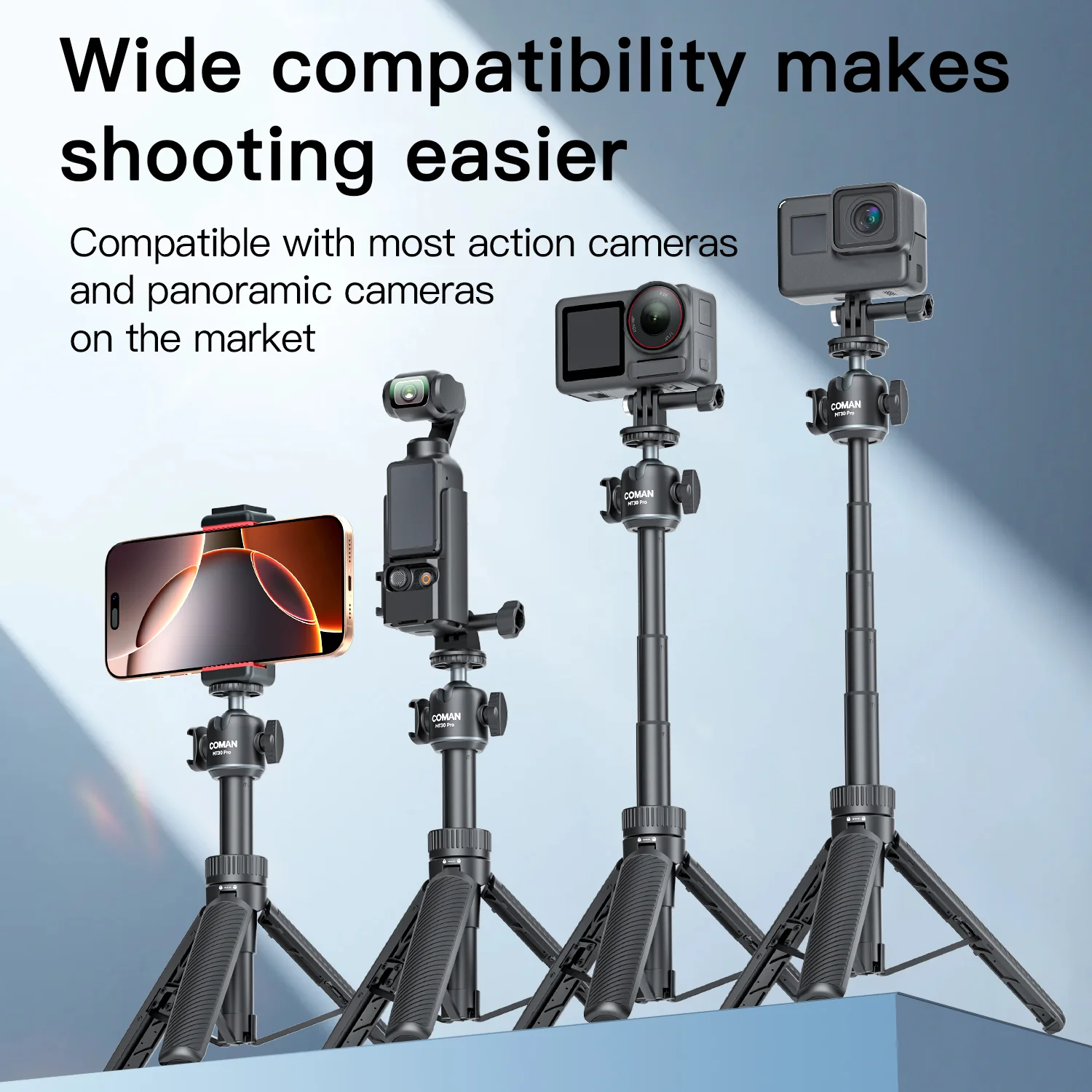 COMAN MT30Pro Phone Tripod Selfie Stick Remote-Control, Black & White - Image 16