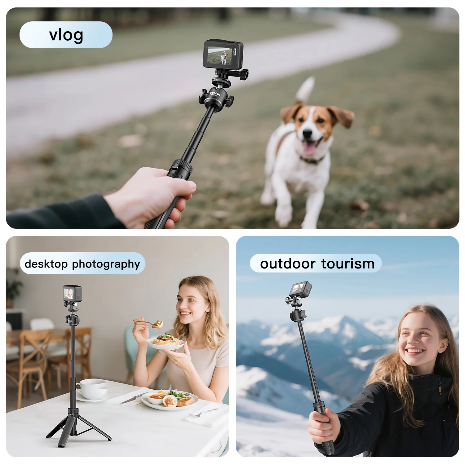 COMAN MT30Pro Phone Tripod Selfie Stick Remote-Control, Black & White - Image 21