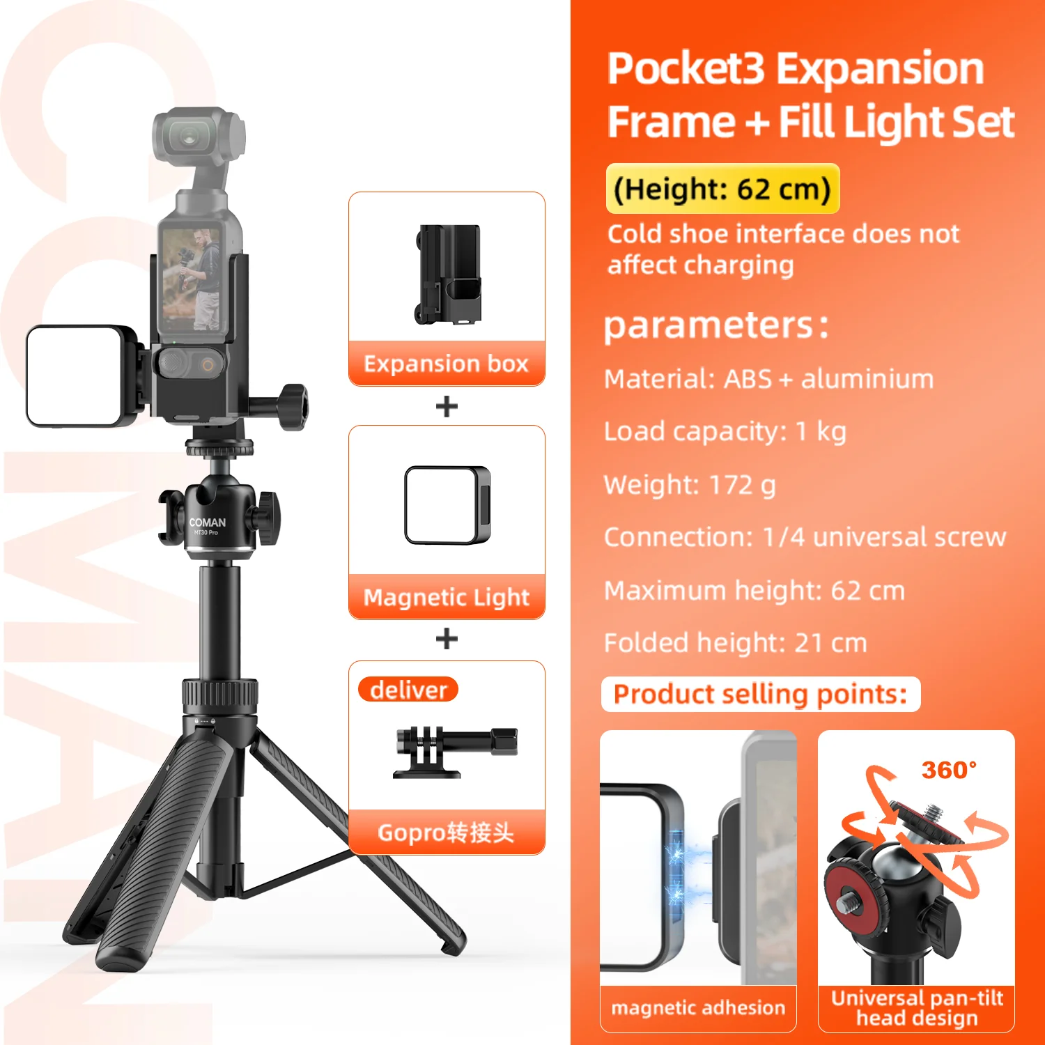 COMAN MT30Pro Phone Tripod Selfie Stick Remote-Control, Black & White - Image 24
