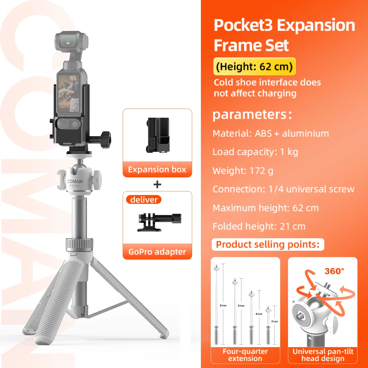 COMAN MT30Pro Phone Tripod Selfie Stick Remote-Control, Black & White - Image 28