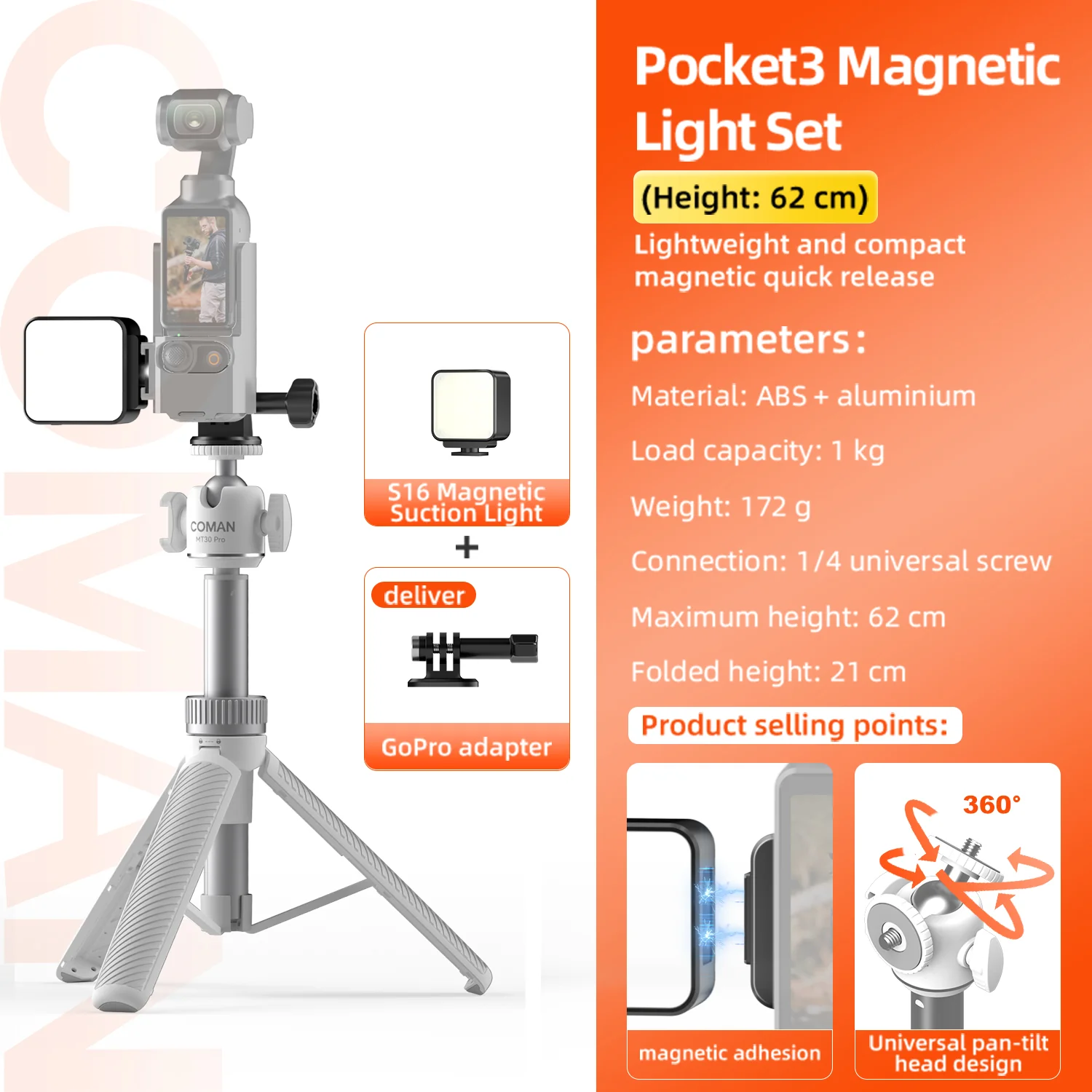 COMAN MT30Pro Phone Tripod Selfie Stick Remote-Control, Black & White - Image 30