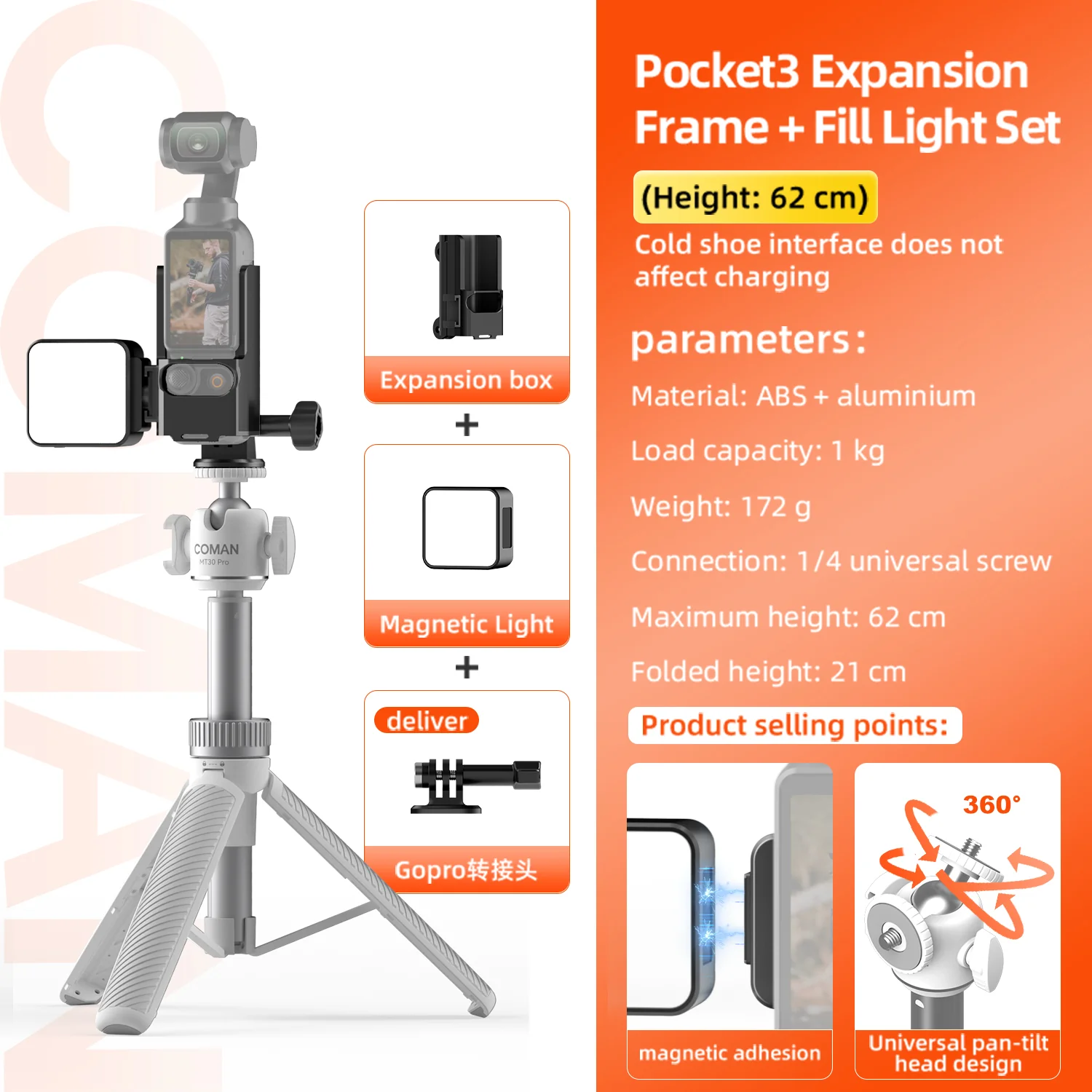 COMAN MT30Pro Phone Tripod Selfie Stick Remote-Control, Black & White - Image 31