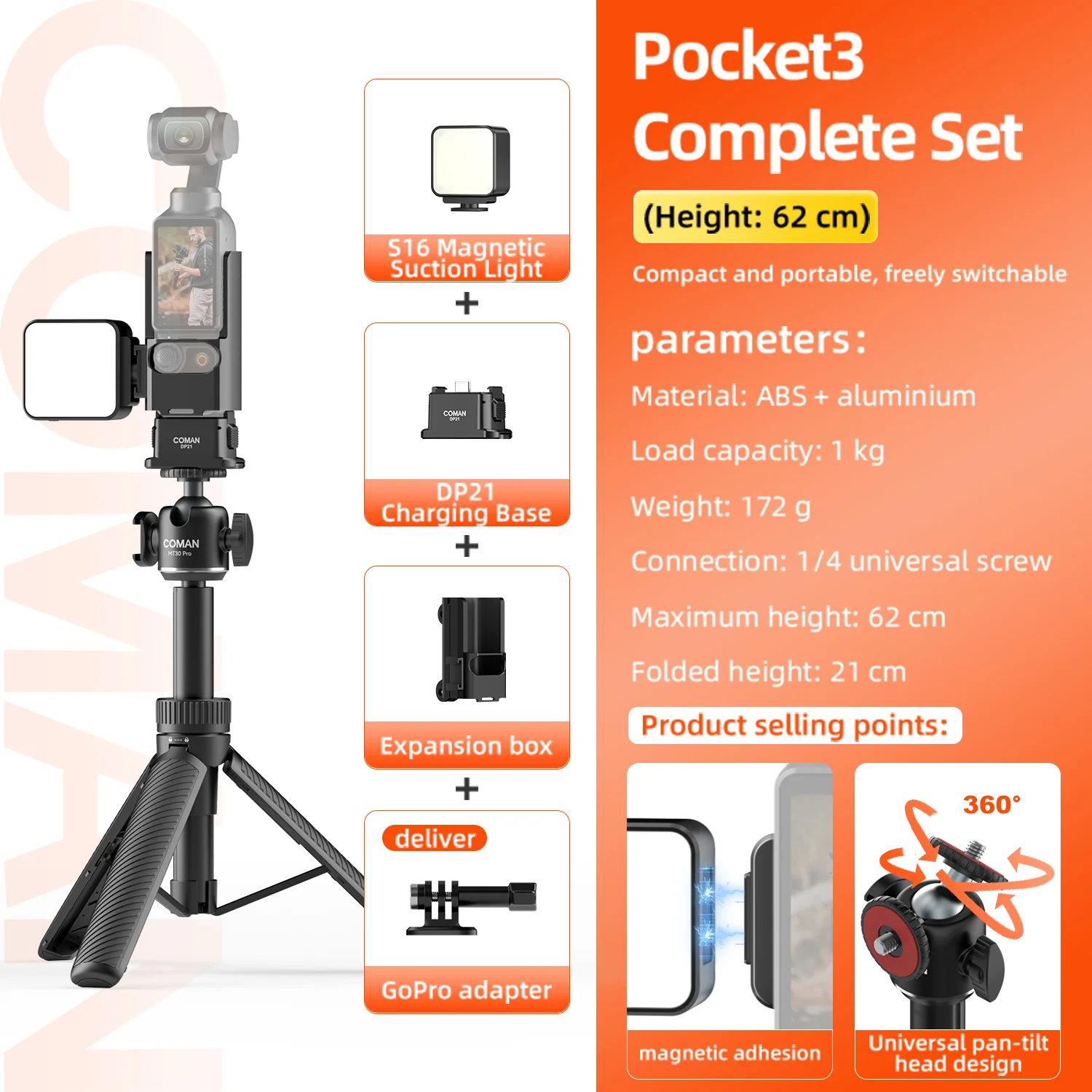 COMAN MT30Pro Phone Tripod Selfie Stick Remote-Control, Black & White - Image 32