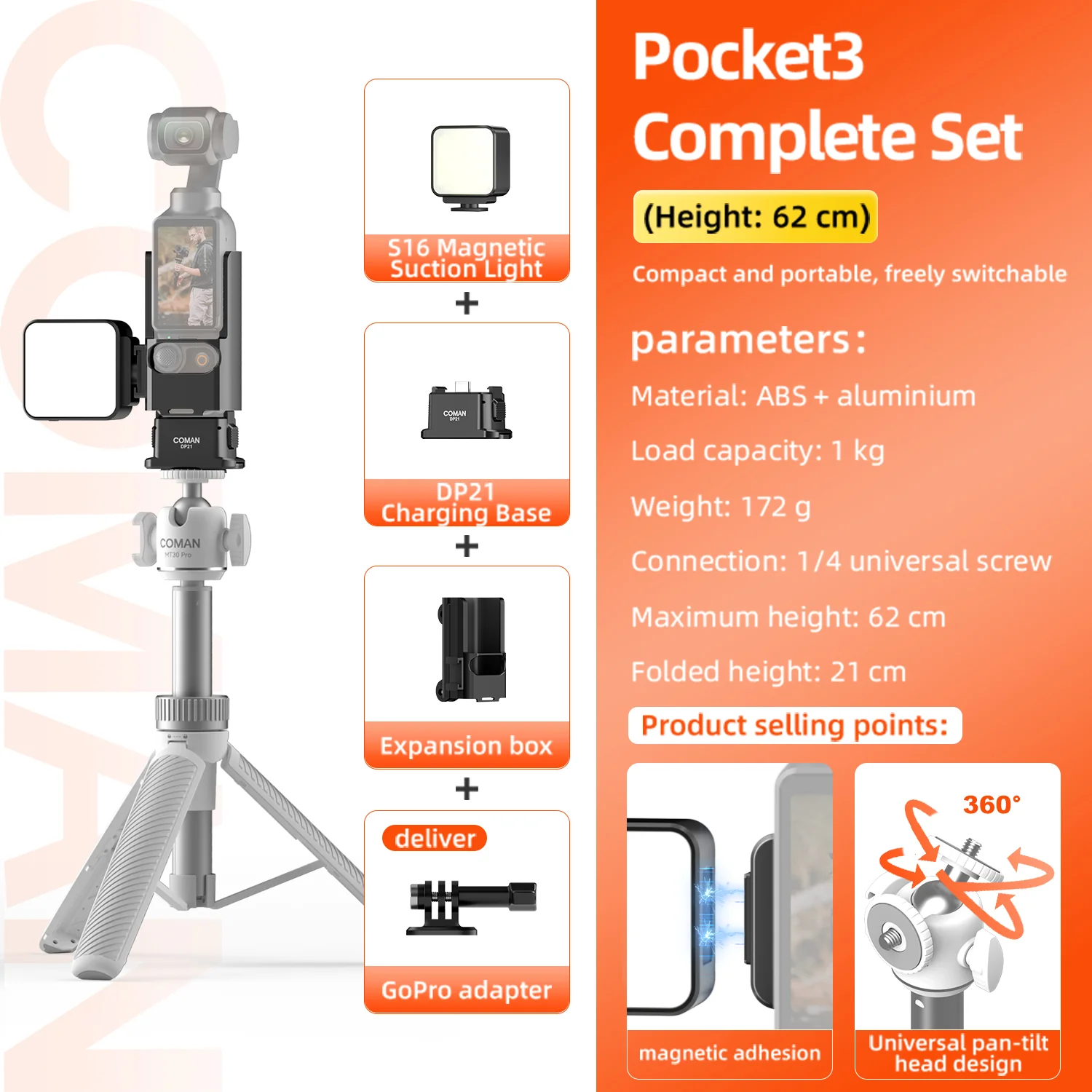 COMAN MT30Pro Phone Tripod Selfie Stick Remote-Control, Black & White - Image 33