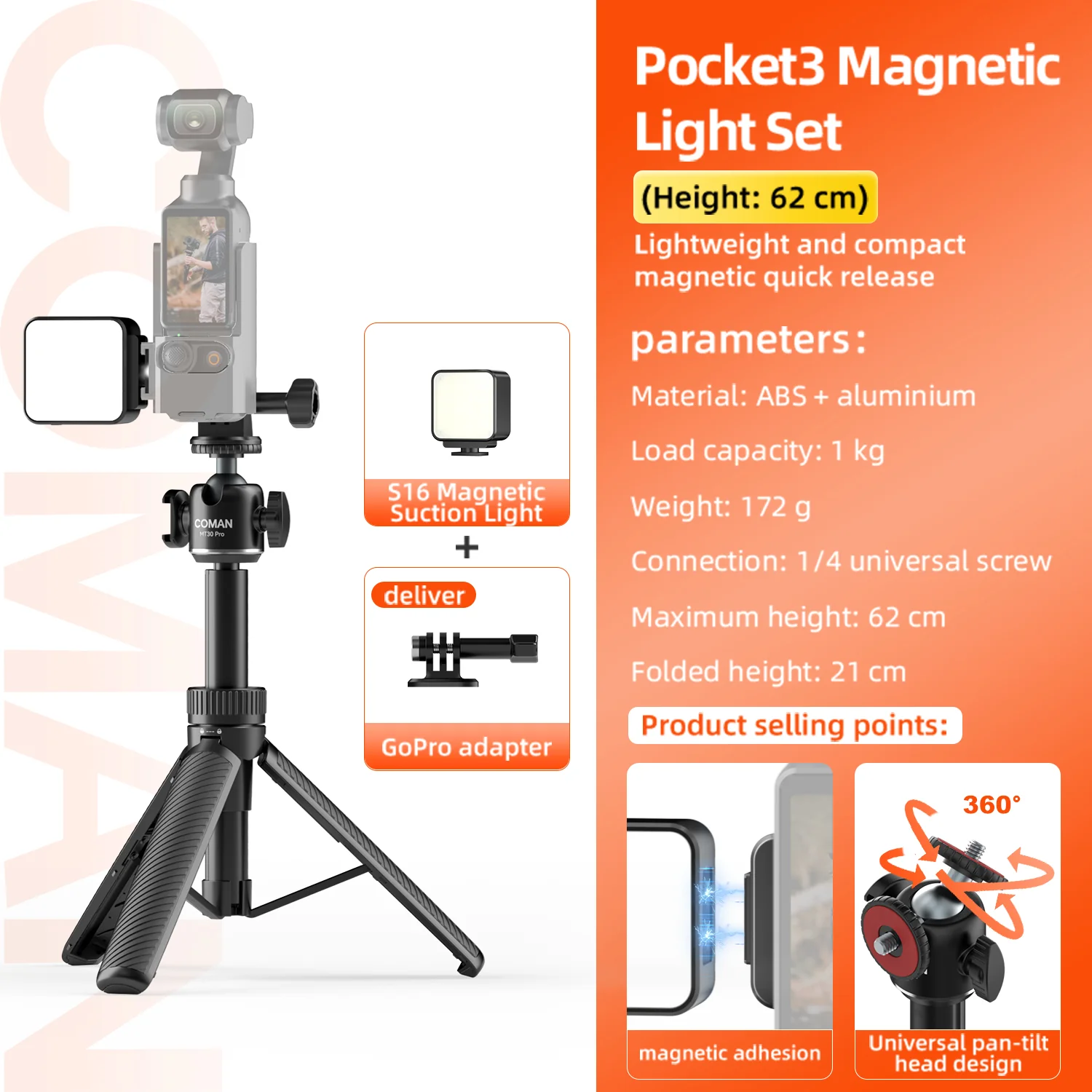 COMAN MT30Pro Phone Tripod Selfie Stick Remote-Control, Black & White - Image 34
