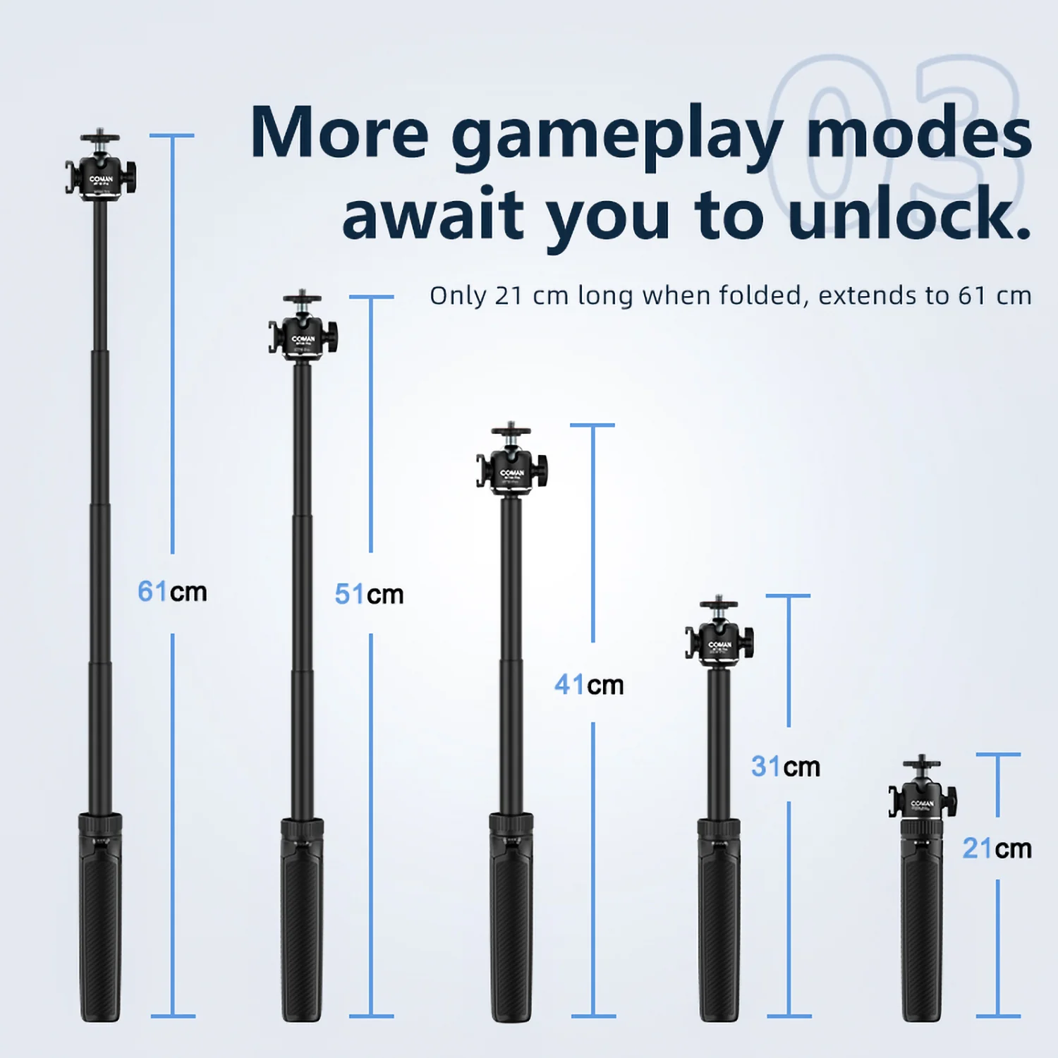 COMAN MT30Pro Phone Tripod Selfie Stick Remote-Control, Black & White - Image 4