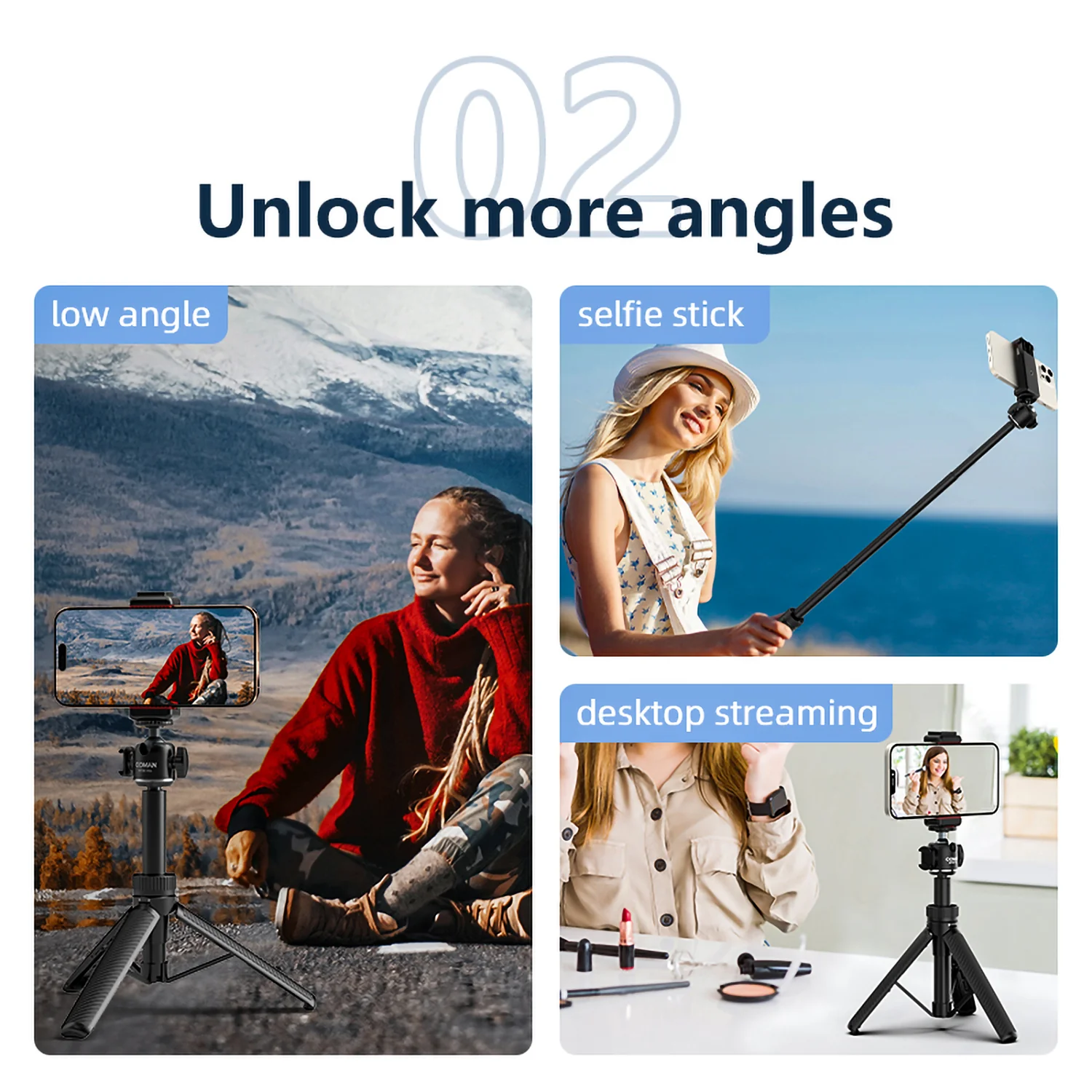 COMAN MT30Pro Phone Tripod Selfie Stick Remote-Control, Black & White - Image 7